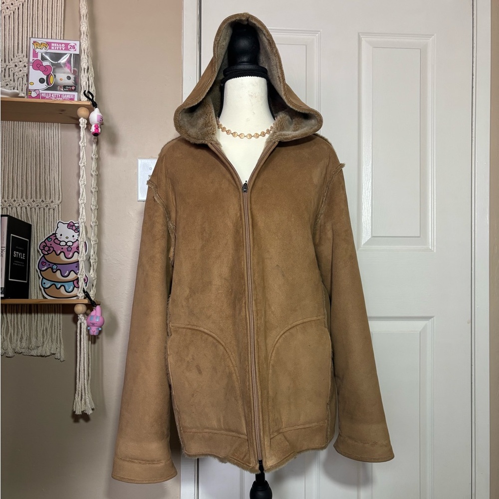 Aeros Tan Suede Faux Fur Jacket
